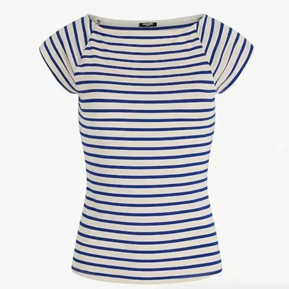 NWT • Express • fitted striped boat neck short sleeve top - Picture 4 of 9
